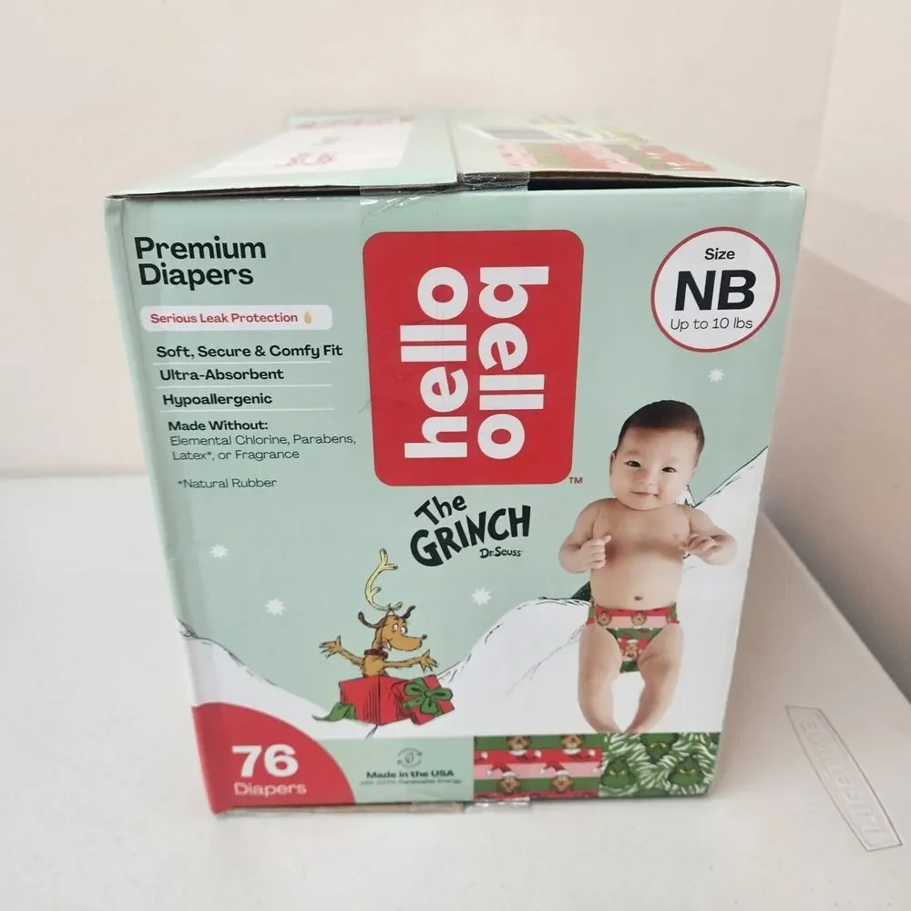 76 Cnt Hello Bello NB Diapers Up To 10lbs Max Grinch Who Stole Christmas Holiday